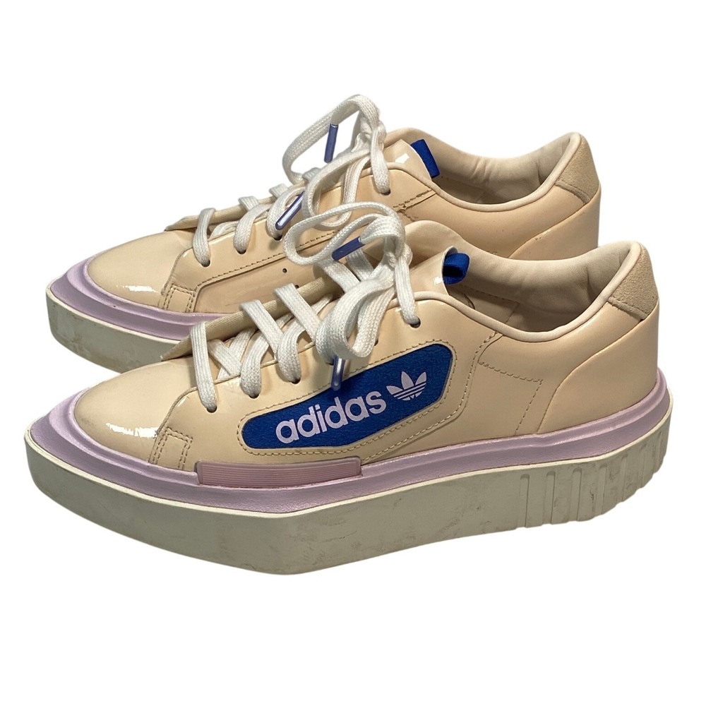 Adidas HyperSleek Platform Sneakers Women's Linen Patent Leather Lace Up Low Top